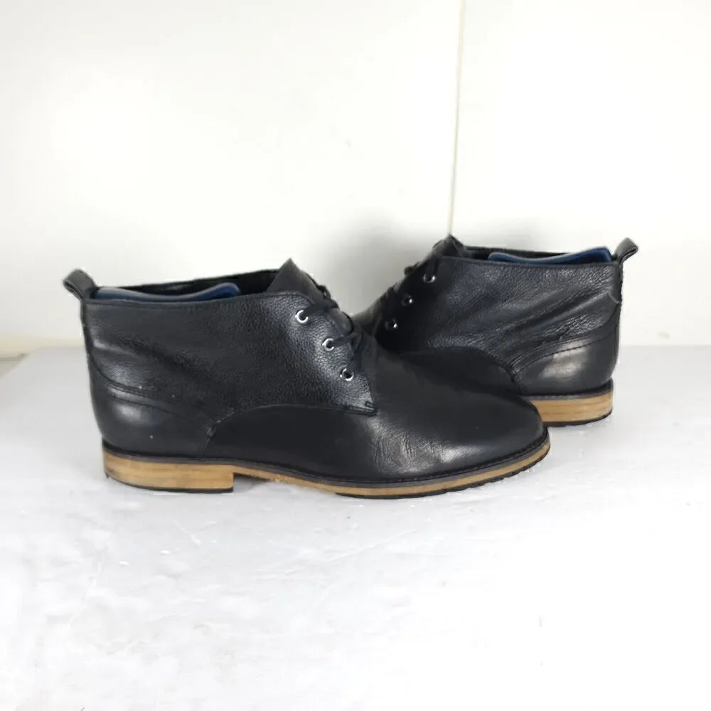 Andrew Marc Men's Nykanel US 11 Black Leather Lace-Up Ankle Chukka Boots